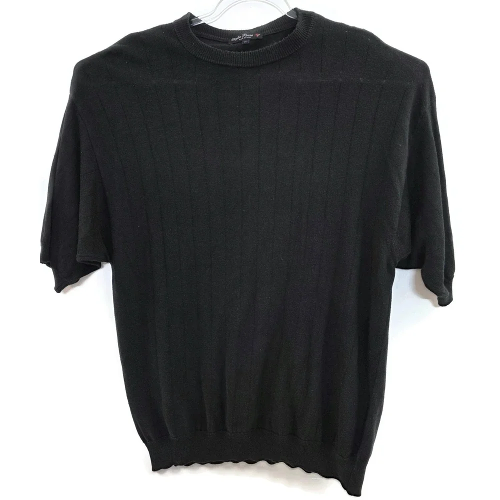 Giglio Rosso Sweater Mens XL‎ Black Short Sleeve Knit Made In Italy Crewneck